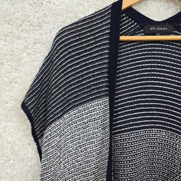 St John Open Cardigan Womens Medium Black Gray Short Sleeve Sweater Sequins READ - Picture 3 of 13